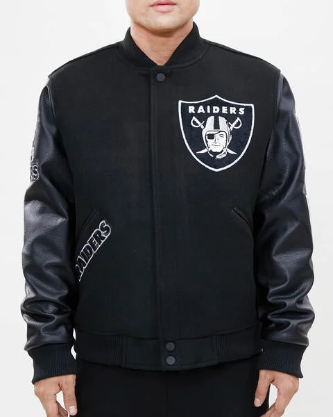 men's warm jackets for fall -NFL OAKLAND RAIDERS CLASSIC WOOL MEN'S VARSITY JACKET (BLACK)