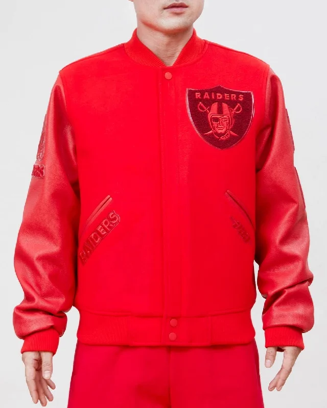 men's down jackets -NFL LAS VEGAS RAIDERS CLASSIC TRIPLE RED WOOL MEN'S VARSITY JACKET (TRIPLE RED)