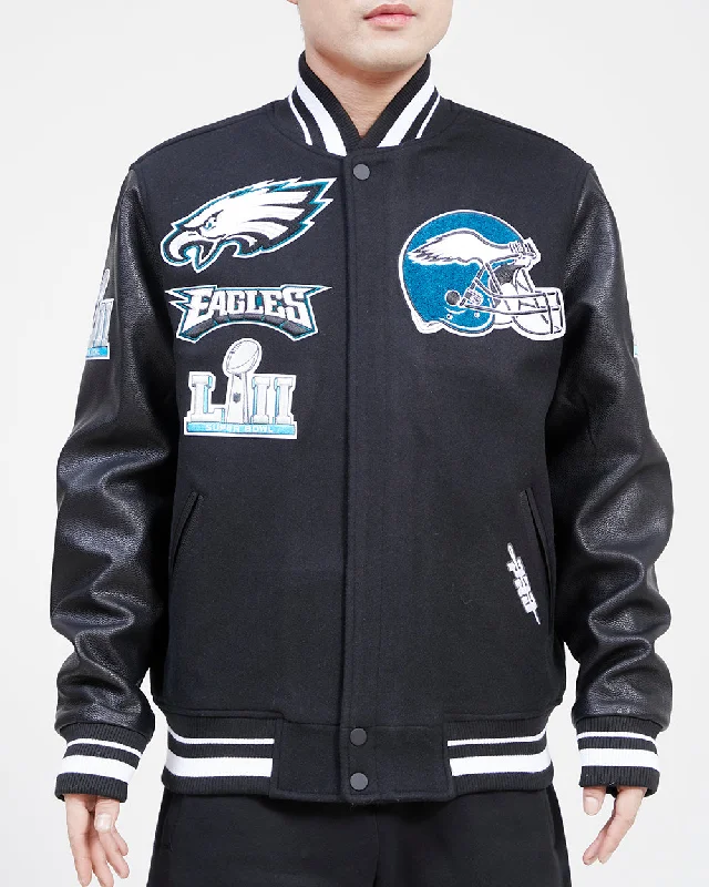 men's parka jackets for cold weather -NFL PHILADELPHIA EAGLES MASHUP WOOL MEN'S VARSITY JACKET (BLACK)