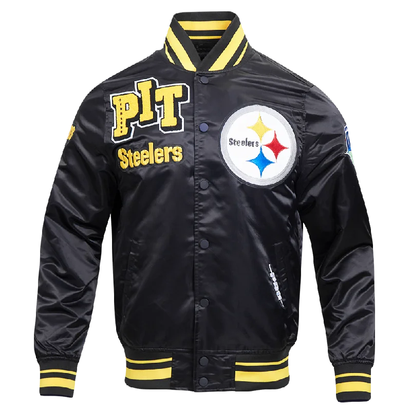 men's vintage jackets -NFL PITTSBURGH STEELERS MASHUP MEN'S RIB SATIN JACKET (BLACK/YELLOW)