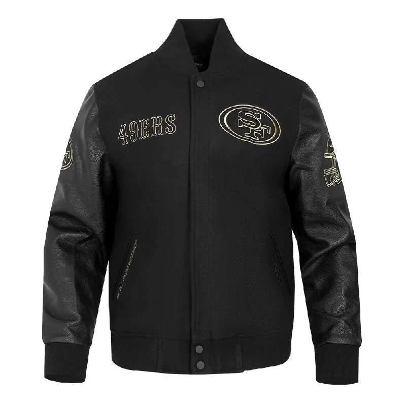 men's sports jackets for work -NFL SAN FRANCISCO 49ERS BLACK & GOLD MEN'S WOOL VARSITY JACKET (JET BLACK)