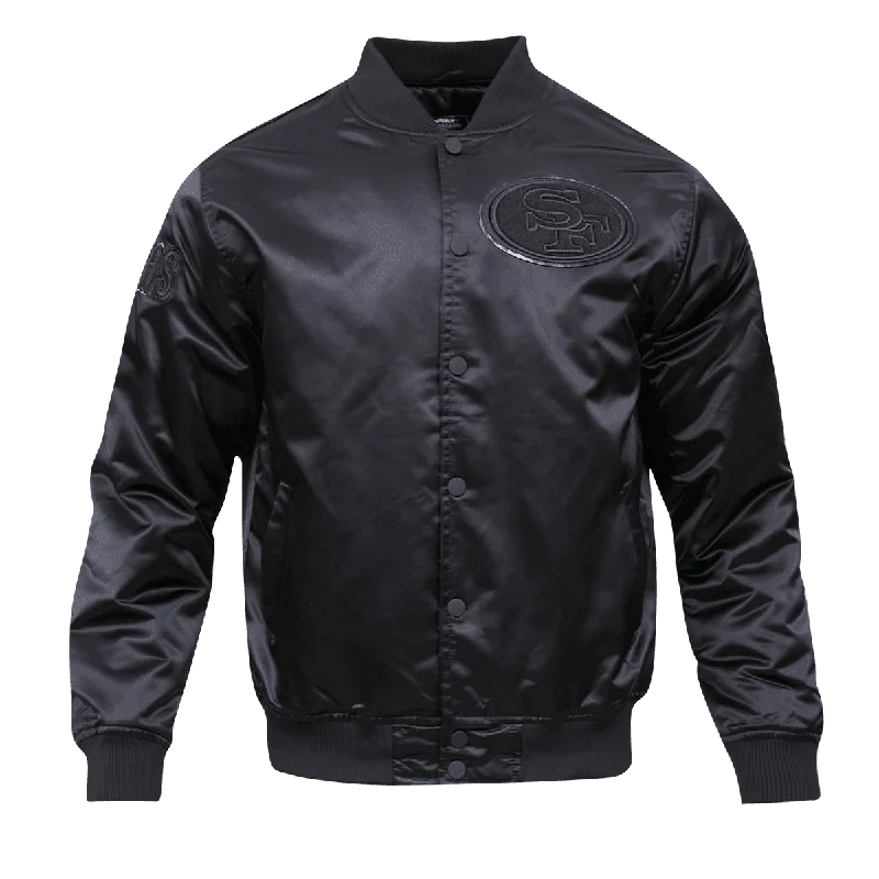 men's casual jackets -NFL SAN FRANCISCO 49ERS TRIPLE BLACK MEN'S SATIN JACKET (TRIPLE BLACK)