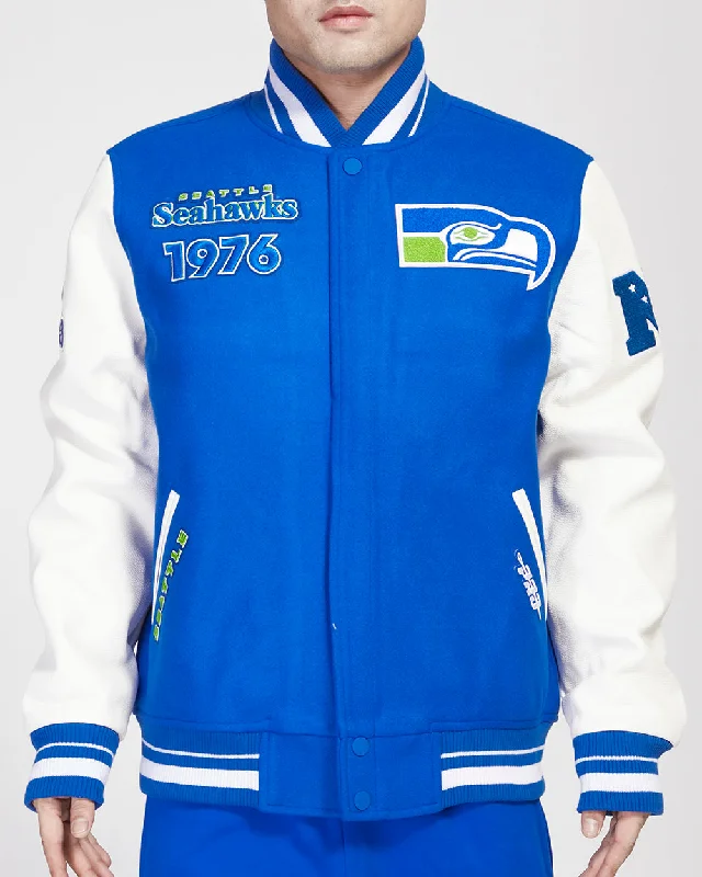 men's vintage jackets -NFL SEATTLE SEAHAWKS RETRO CLASSIC RIB WOOL VARSITY JACKET (ROYAL BLUE/WHITE)