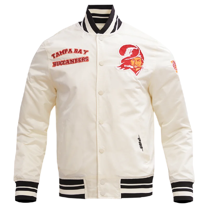 men's classic jackets -NFL TAMPA BAY BUCCANEERS RETRO CLASSIC MEN'S RIB SATIN JACKET (EGGSHELL/ BLACK)