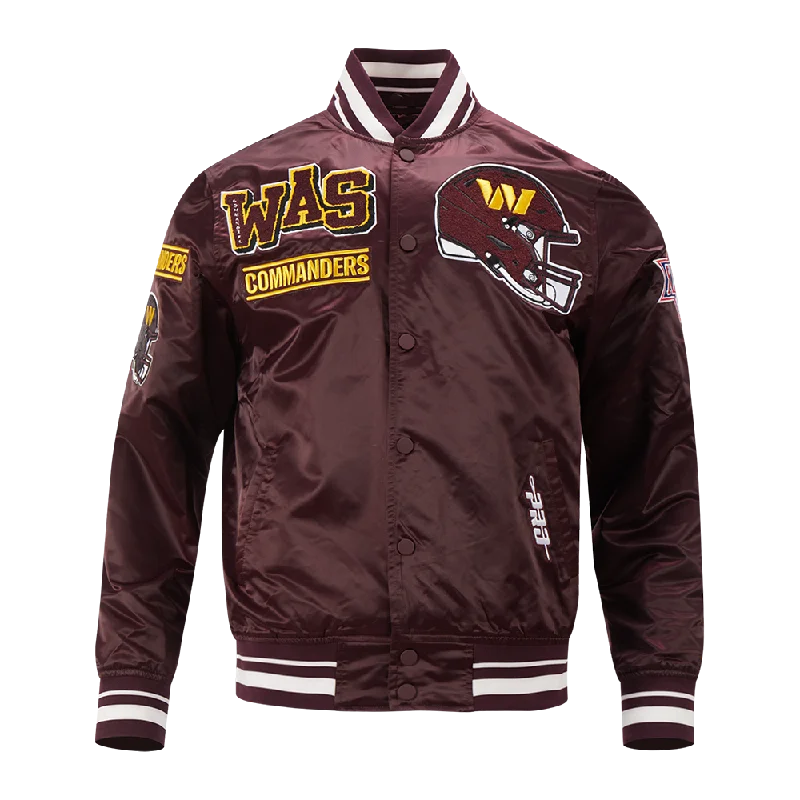 men's lightweight puffer jackets -NFL WASHINGTON COMMANDERS MASHUP MEN'S RIB SATIN JACKET (WINE)