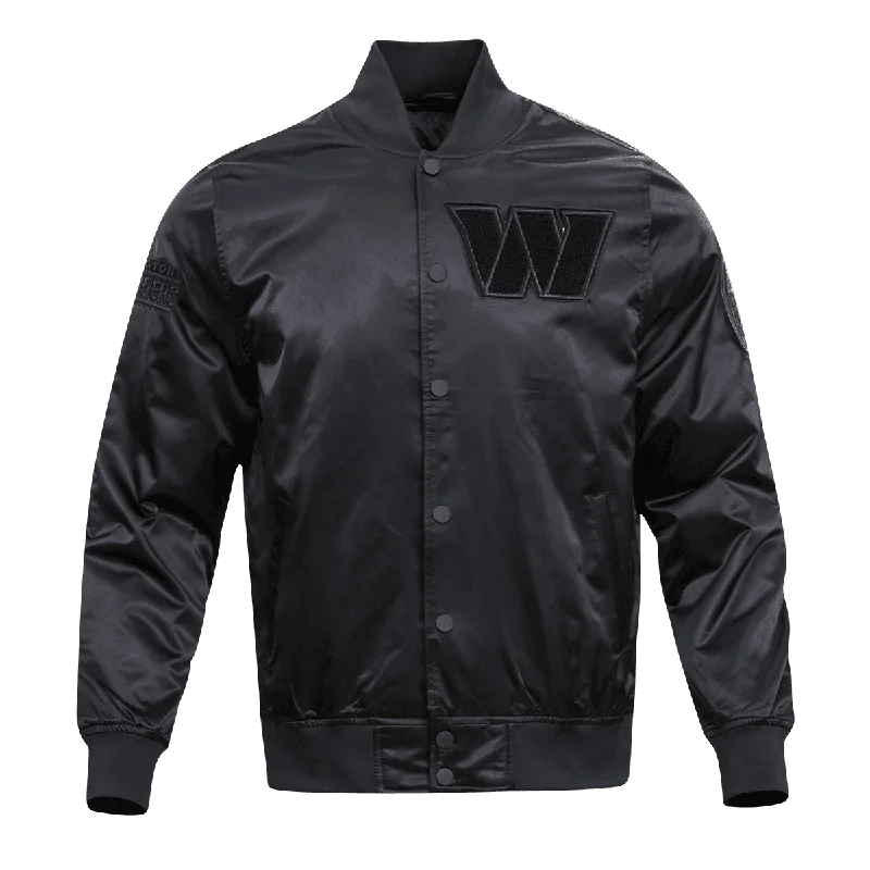 men's waterproof jackets -NFL WASHINGTON COMMANDERS TRIPLE BLACK MEN'S SATIN JACKET (TRIPLE BLACK)