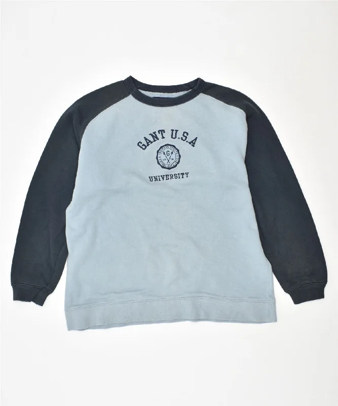 men's long sleeve hoodies -GANT Boys Graphic Sweatshirt Jumper 9-10 Years Large Navy Blue Cotton