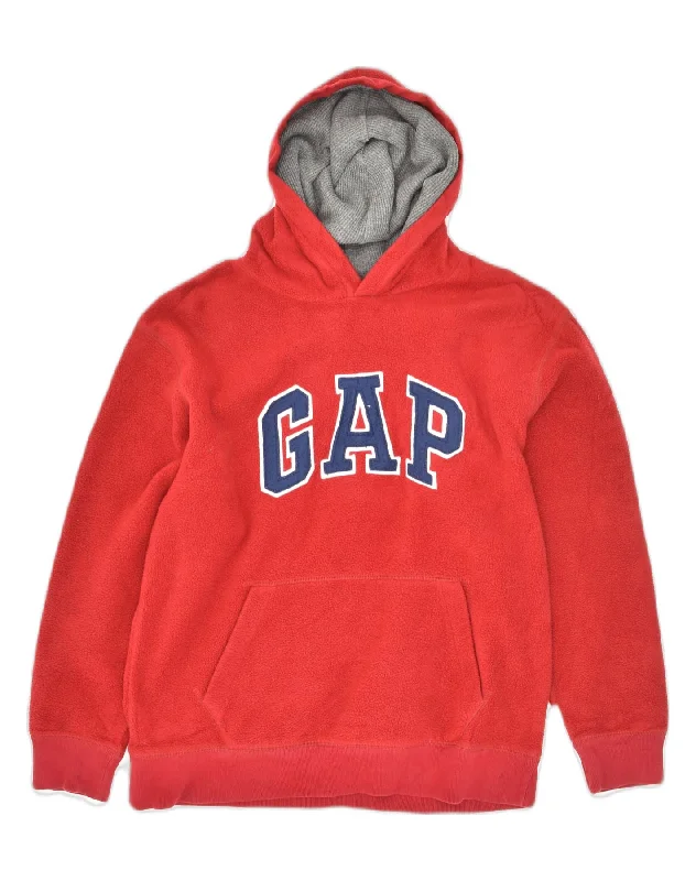 men's comfortable casual hoodies -GAP Boys Fleece Graphic Hoodie Jumper 12-13 Years XL Red Polyester