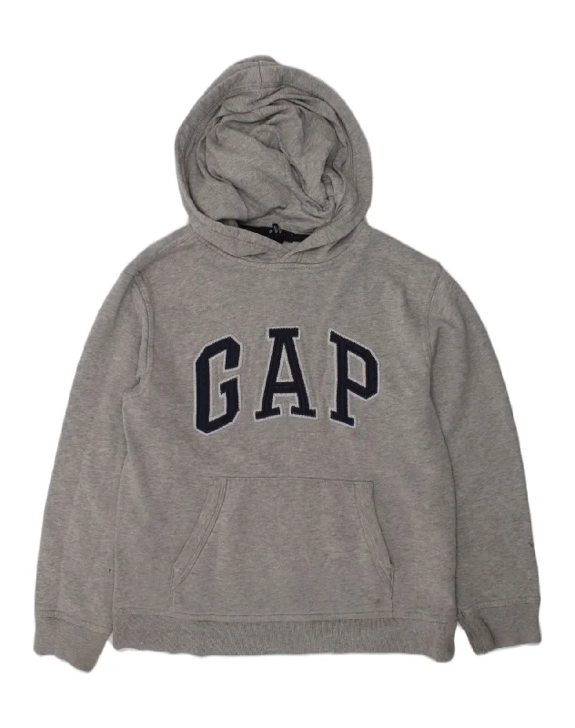 men's trendy hoodies -GAP Boys Graphic Hoodie Jumper 10-11 Years Grey Cotton