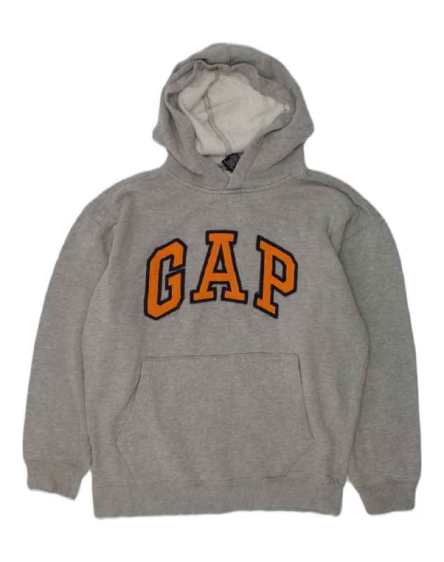 men's athletic hoodie jackets -GAP Boys Graphic Hoodie Jumper 11-12 Years XL Grey Cotton