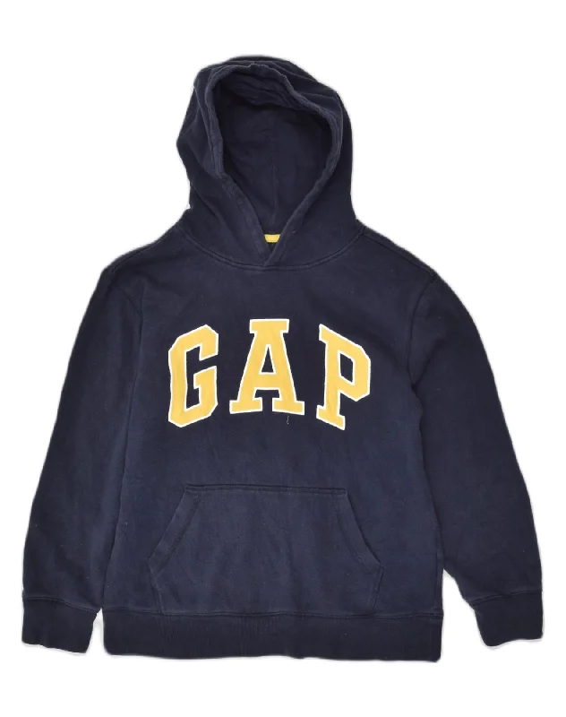 men's hoodies with logos -GAP Boys Graphic Hoodie Jumper 15-16 Years 2XL Navy Blue Cotton