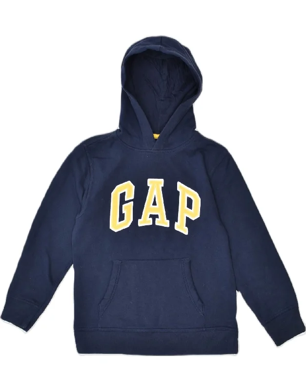 men's stylish fleece hoodies -GAP Boys Loose Fit Graphic Hoodie Jumper 9-10 Years Large Navy Blue Cotton