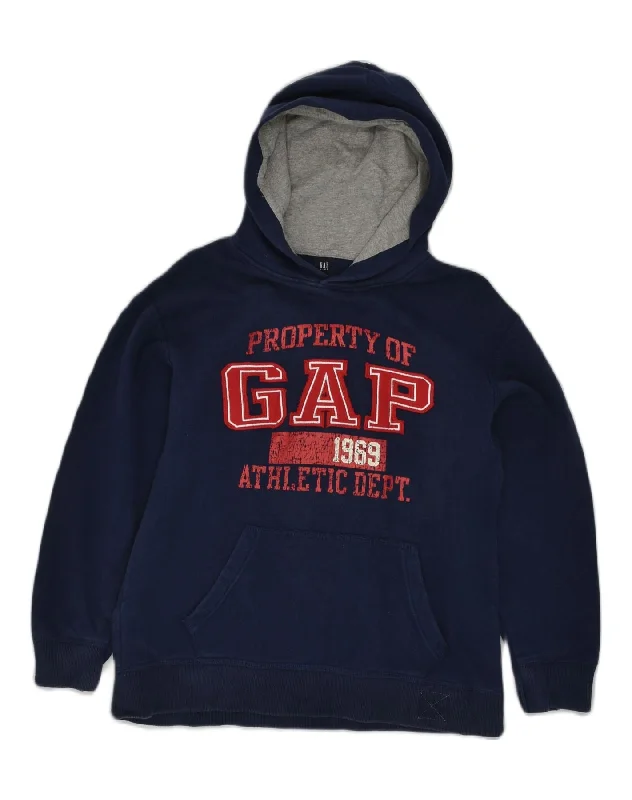 men's zip-up hoodie for hiking -GAP Boys Oversized Graphic Hoodie Jumper 11-12 Years XL Navy Blue Cotton