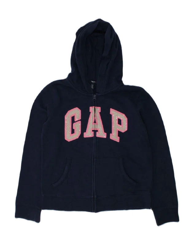 men's fleece hoodies -GAP Girls Graphic Hoodie Jumper 12-13 Years Navy Blue Cotton