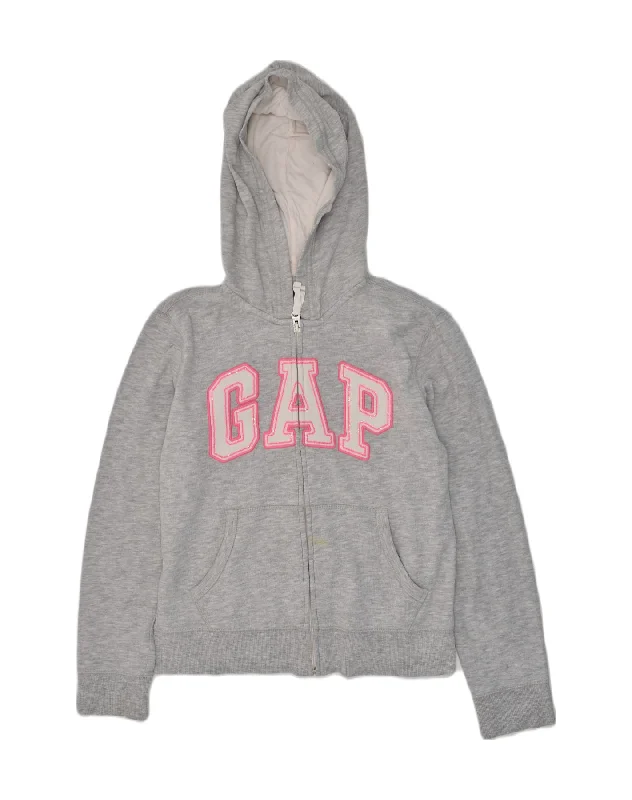 men's hoodie for cold weather -GAP Girls Graphic Hoodie Jumper 12-13 Years XL Grey Cotton