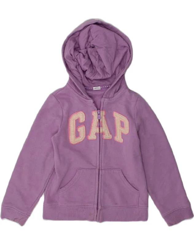 men's zip-up sweatshirts for gym -GAP Girls Graphic Hoodie Jumper 4-5 Years Purple Cotton