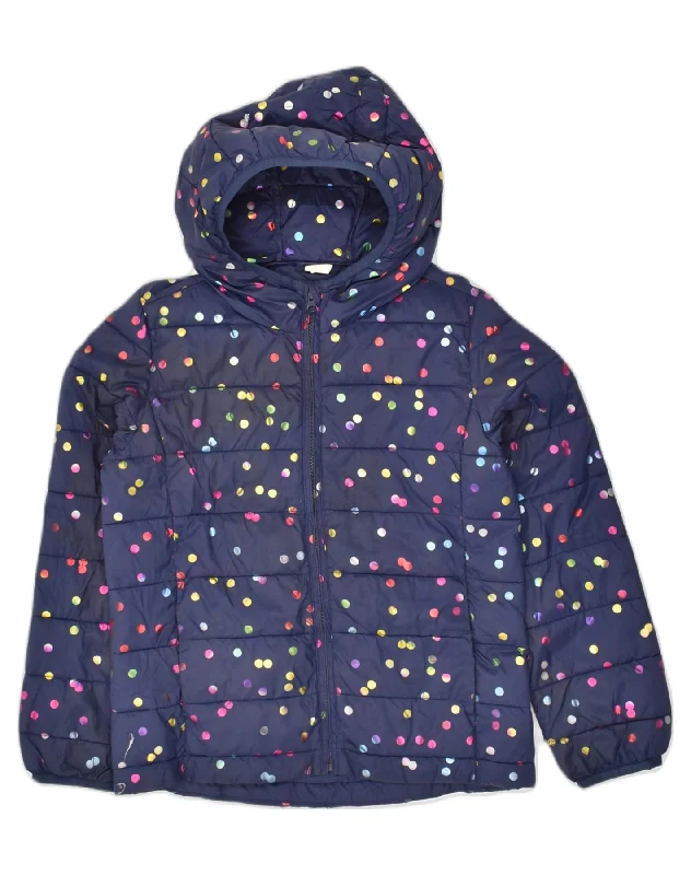 men's waterproof jackets -GAP Girls Hooded Padded Jacket 15-16 Years 2XL Navy Blue Spotted Nylon