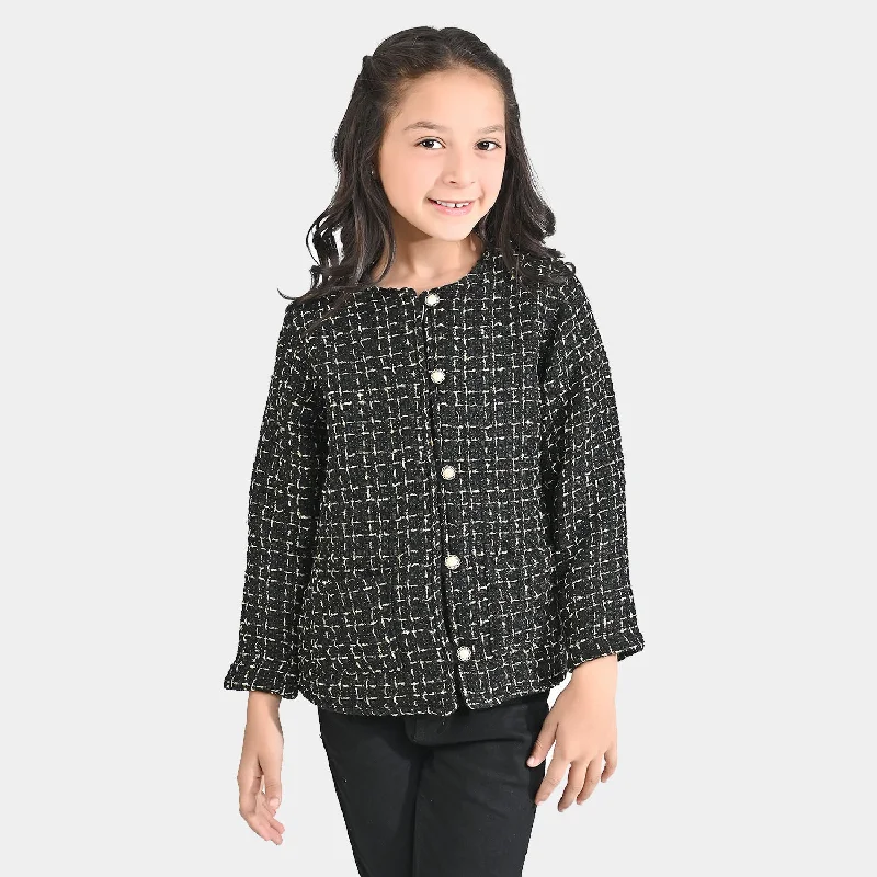 men's formal jackets -Girls Cotton Twill Jacket Fancy Tweed Black