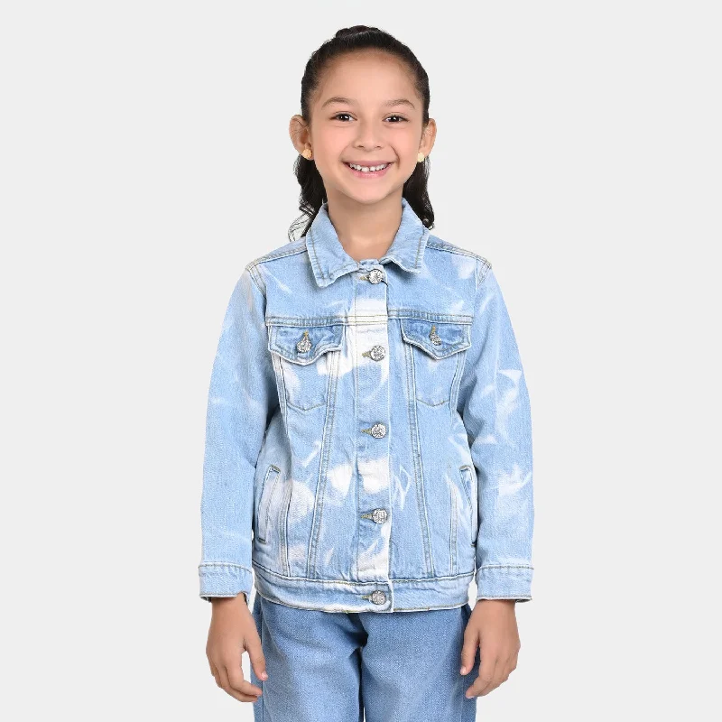 men's denim jackets -Girls Denim Jacket Tie Dye-Ice Blue