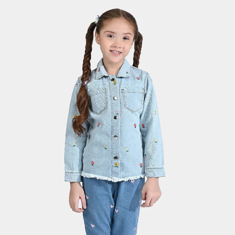 men's slim-fit jackets for work -Girls Denim rigid Woven Jacket-LIGHT BLUE