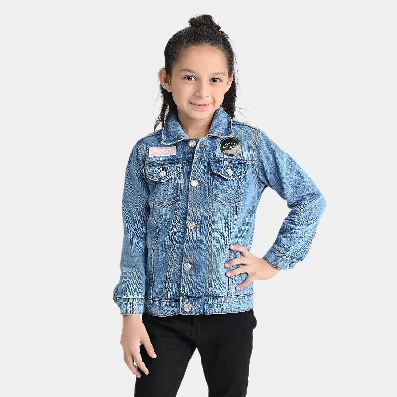 men's lightweight puffer jackets -Girls Denim rigid Woven Jacket-LT.Blue