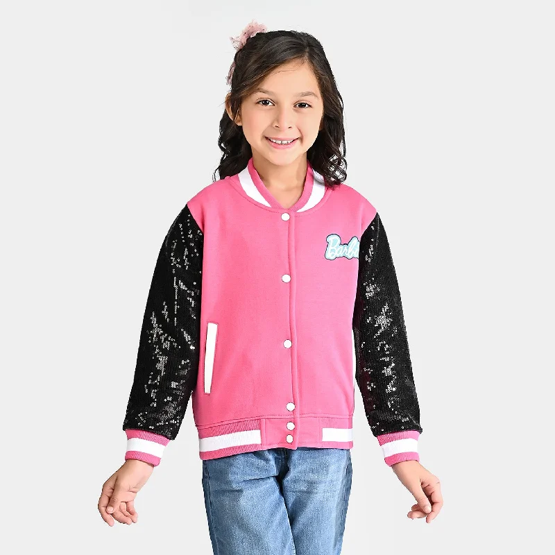 men's outdoor jackets -Girls Fleece Knitted Jacket-Hot.Pink