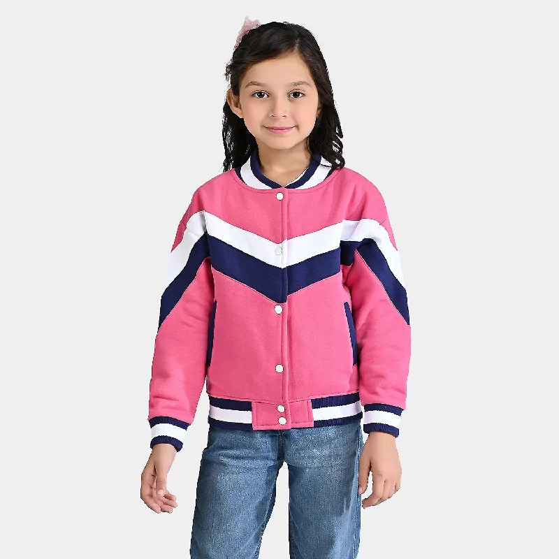 men's slim-fit jackets -Girls Fleece Knitted Jacket Cut & Sew Bomber-Hot Pink