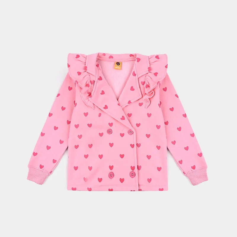 men's everyday jackets -Girls Fleece Knitted Jacket Hearts-Candy Pink