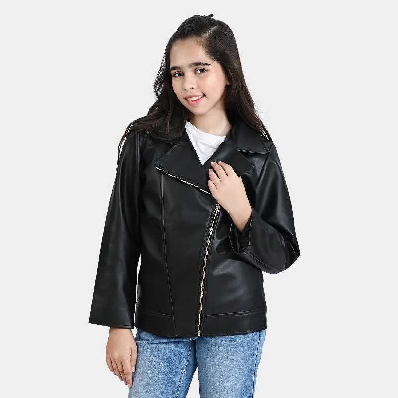 men's athletic jackets -Girls Genuine Sheep Leather Jacket Biker Style-BLACK