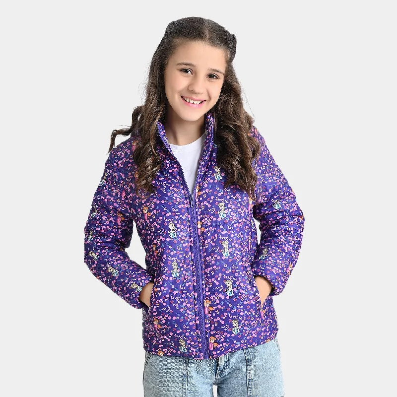 men's casual quilted jackets -Girls Mix taffeta Quilted Jacket Floral-Printed