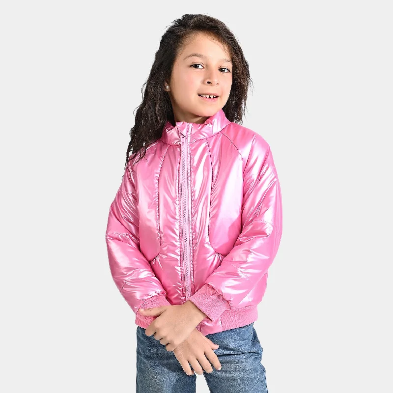 men's quilted jackets for winter -Girls Mix taffeta Quilted Jacket Kinked-Pink