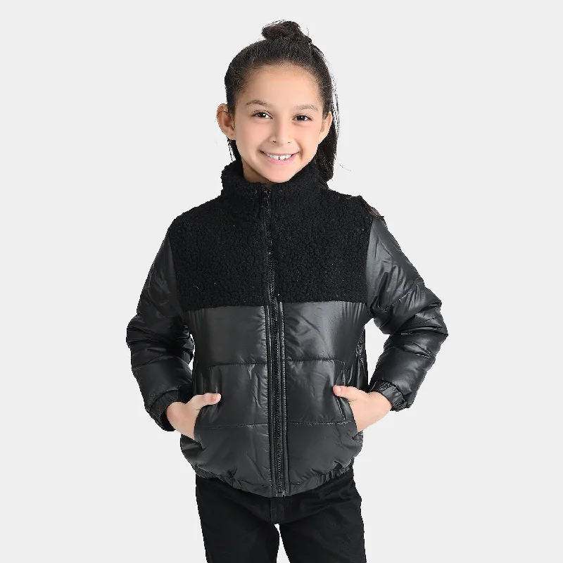 men's wool jackets -Girls Mix taffeta Quilted Jacket Marigold-BLACK