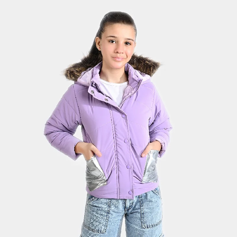 men's outdoor adventure jackets -Girls Mix taffeta Quilted Jacket ORB-Purple