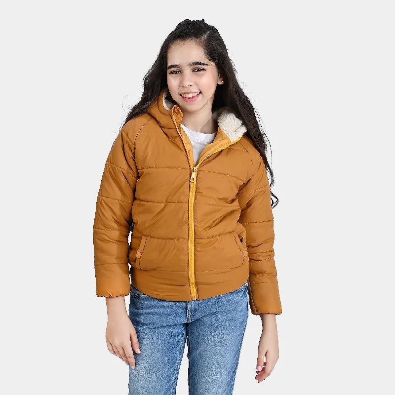 men's padded jackets -Girls Mix taffeta Woven Jacket Butter-Mustard