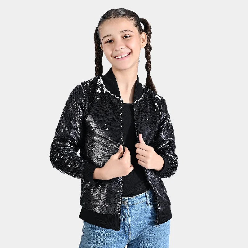 men's rugged jackets -Girls Velvet Sequence Knitted Jacket Belle-BLACK