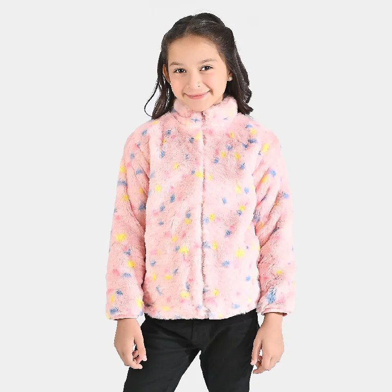 men's custom jackets -Girls Sherpa Jacket Multi Dot-Pink