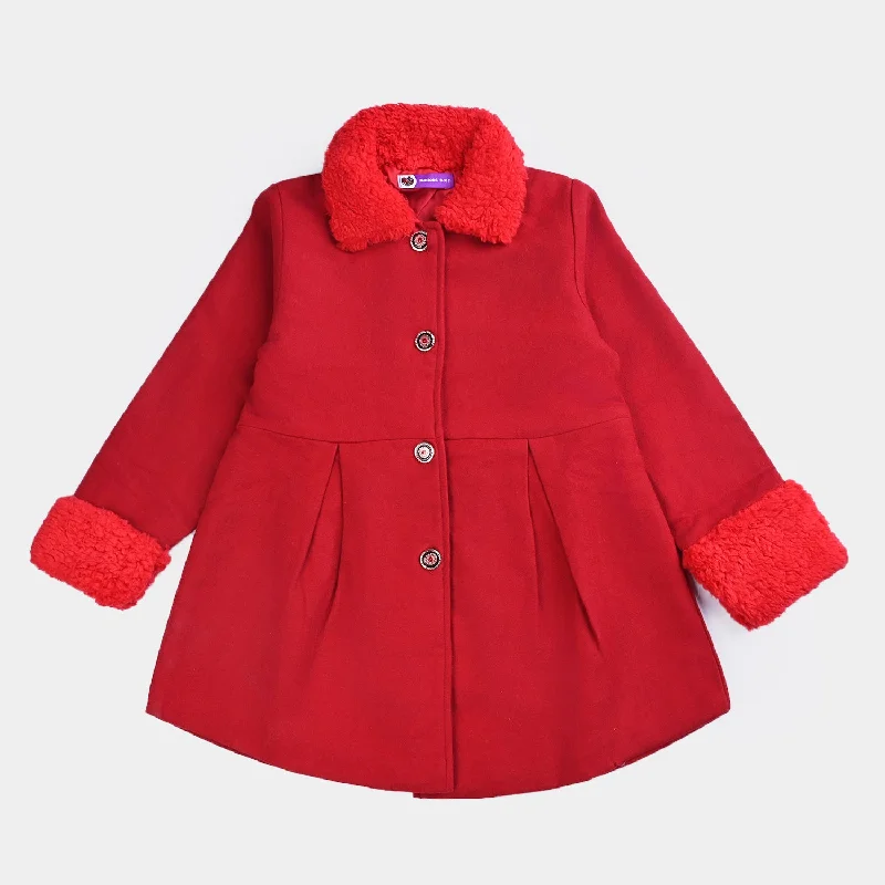 men's puffer jackets -Girls Wool Woven Jacket-Red