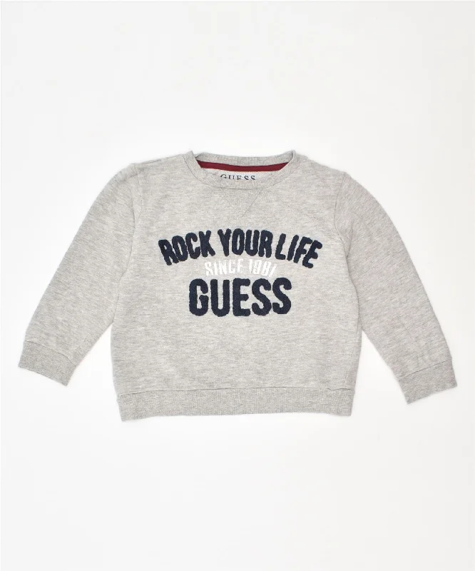 men's hoodie for daily wear -GUESS Boys Sweatshirt Jumper 3-4 Years Grey Cotton