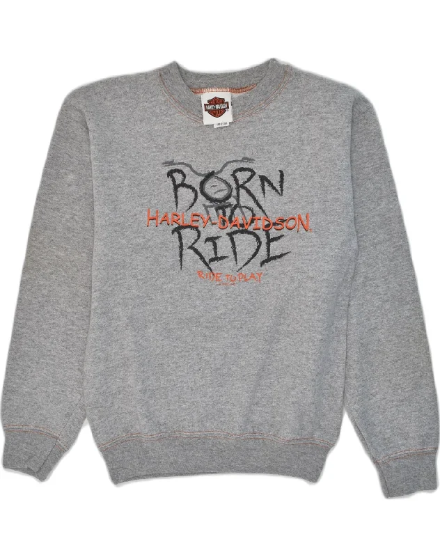 men's fleece hoodie jacket -HARLEY DAVIDSON Boys Graphic Sweatshirt Jumper 12-13 Years Medium Grey