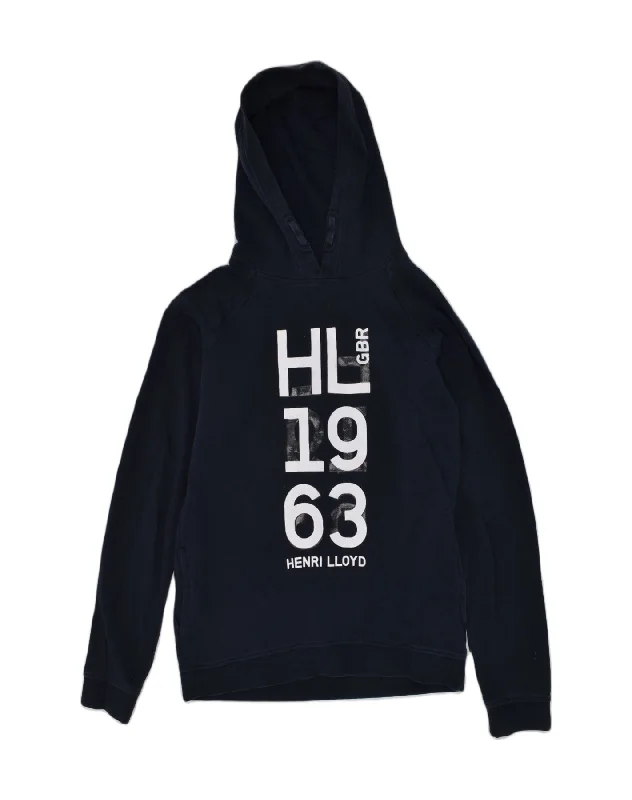 men's hoodie with zippered pockets -HENRI LLOYD Boys Graphic Hoodie Jumper 14-15 Years Black Cotton