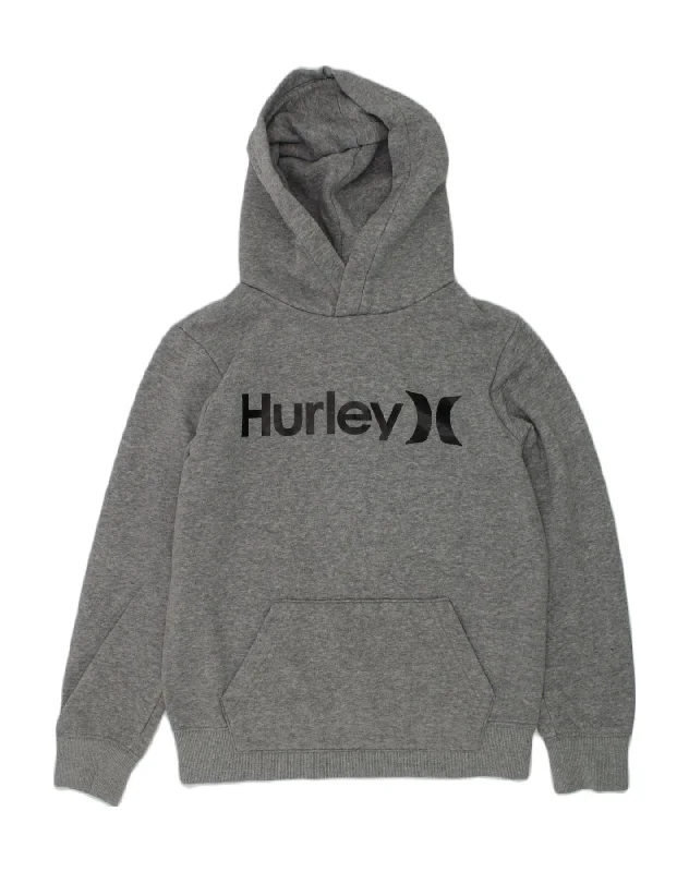 men's graphic sweatshirts with hoods -HURLEY Boys Graphic Hoodie Jumper 10-11 Years Medium Grey Cotton