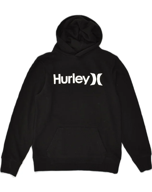 men's zip-up sweatshirts for gym -HURLEY Boys Graphic Hoodie Jumper 14-15 Years Black Cotton