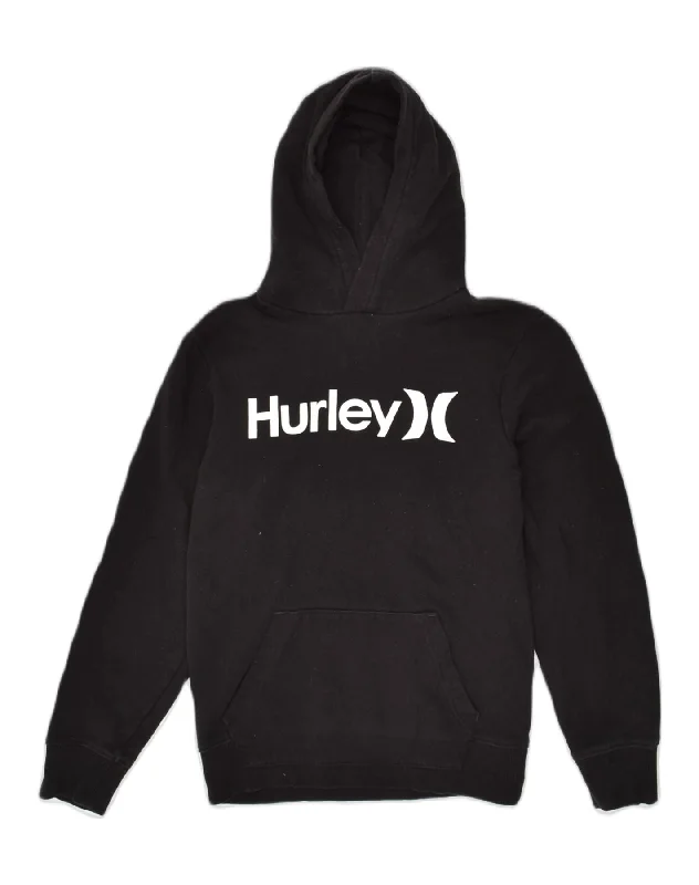 men's casual hoodies with stripes -HURLEY Boys Graphic Hoodie Jumper 14-15 Years Black Cotton