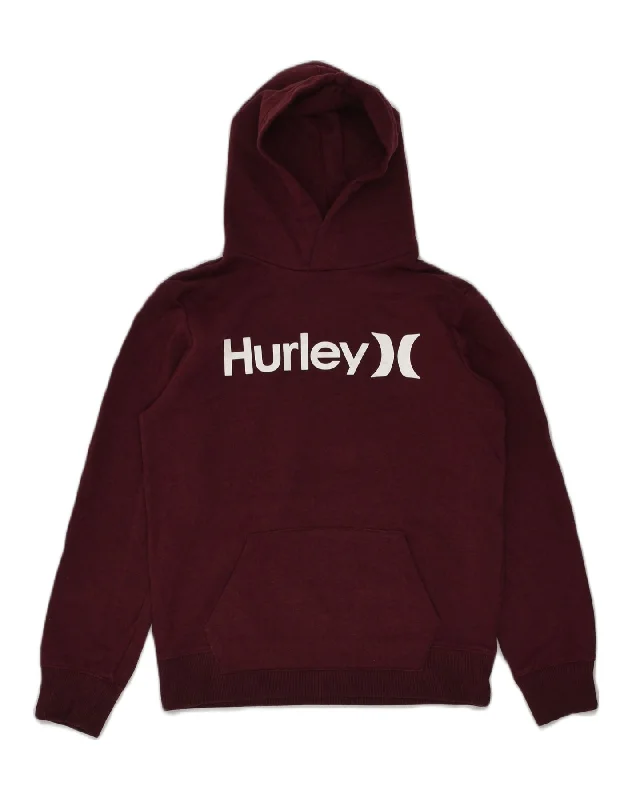 men's eco-friendly hoodies -HURLEY Boys Graphic Hoodie Jumper 14-15 Years Burgundy Cotton