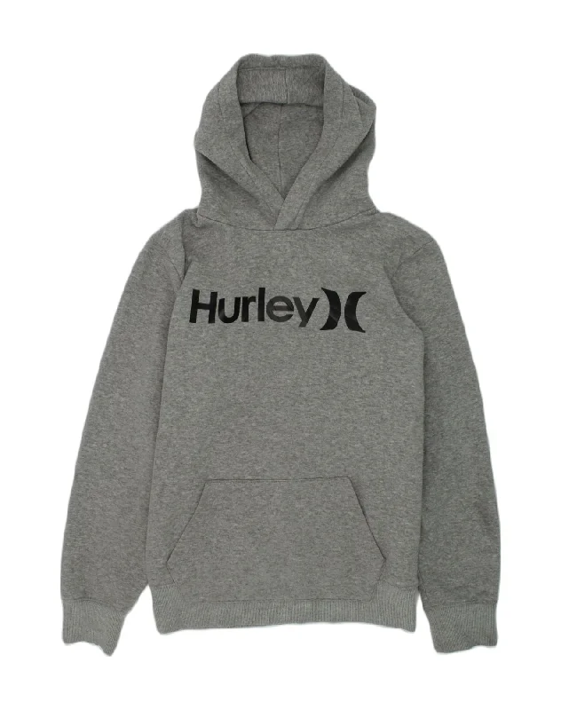 men's heavy-duty hoodies -HURLEY Boys Graphic Hoodie Jumper 14-15 Years Grey Cotton