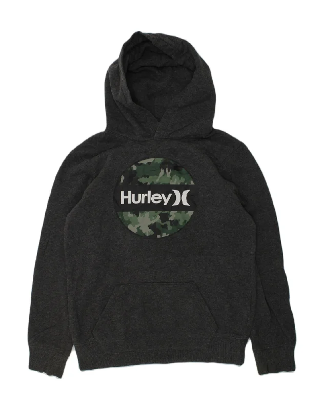 men's warm winter hoodies -HURLEY Boys Graphic Hoodie Jumper 14-15 Years Grey Cotton