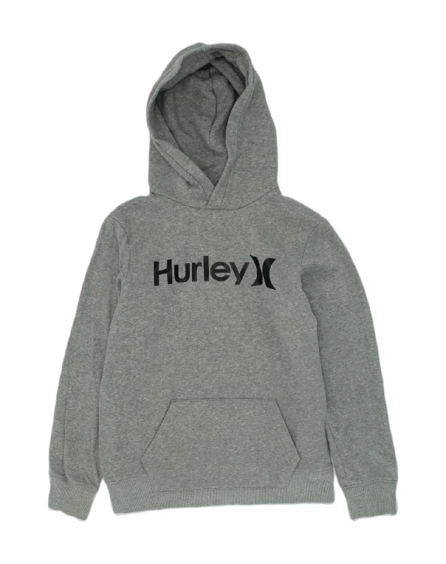 men's hoodie sweatshirt with graphics -HURLEY Boys Graphic Hoodie Jumper 14-15 Years Large  Grey Cotton