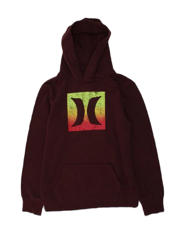 men's zip-up hoodies for winter -HURLEY Boys Graphic Hoodie Jumper 14-15 Years Maroon Cotton