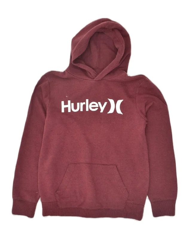 men's pullover hoodie for winter -HURLEY Boys Graphic Hoodie Jumper 14-15 Years Maroon Cotton