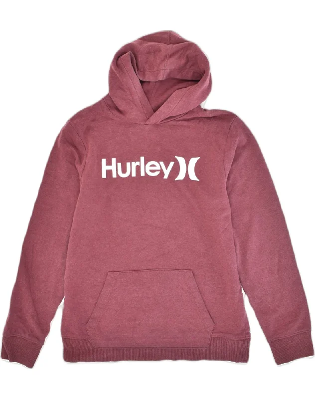 men's stylish fleece hoodies -HURLEY Boys Graphic Hoodie Jumper 15-16 Years Maroon Cotton